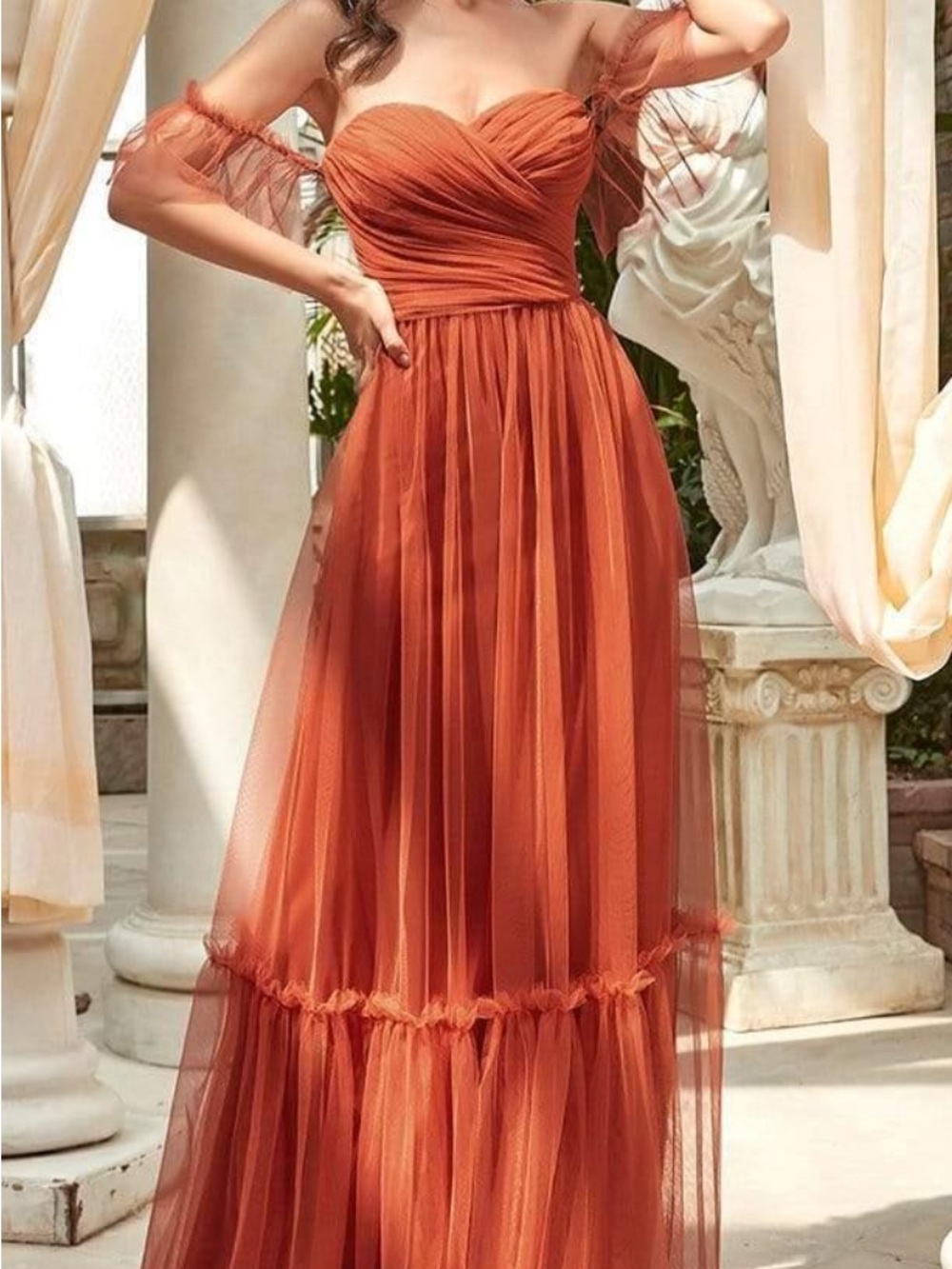 Ever Pretty Burnt Orange Tulle Maxi Dress